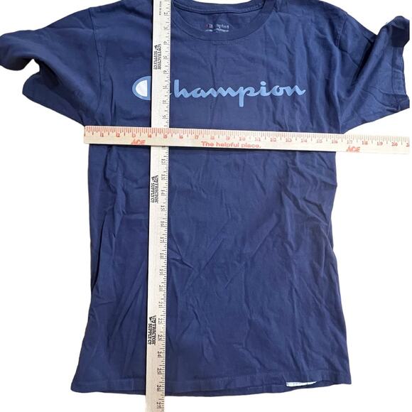 Champion Blue White Classic Crewneck Short Sleeve T-Shirt 100% Cotton Mens Small - Picture 9 of 9
